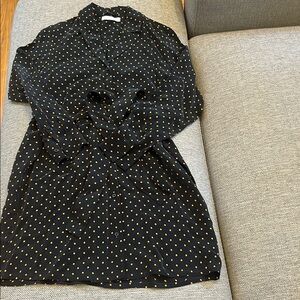 Everlane Black and White Long Sleeve Tie Front Dress